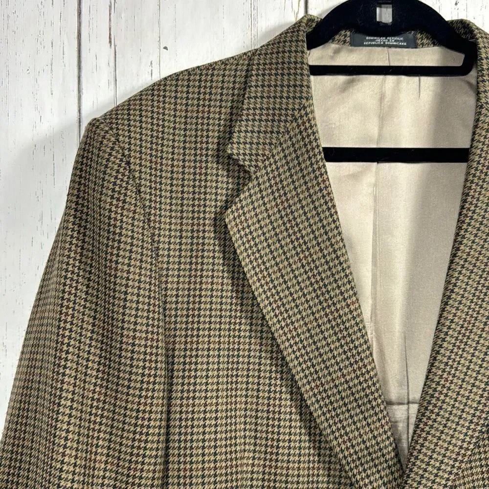 Stafford Option Mens Houndstooth Wool Blend 42R Brown Red Multi Blazer Jacket